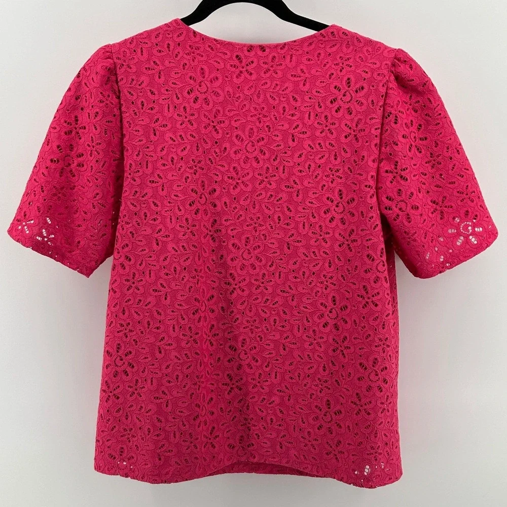 Charter Club Hot Pink Floral Lace Petal Sleeve Blouse Large Barbiecore Coquette